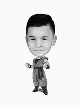 Load image into Gallery viewer, Black and white portrait as a character - Boy drawn as ninja - Black & white portrait - drawings and portraits from your photos - drawking.com - DrawKing