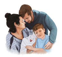 Load image into Gallery viewer, Color portrait - Sentimental family drawing - colour portrait - drawings and portraits from your photos - drawking.com - DrawKing