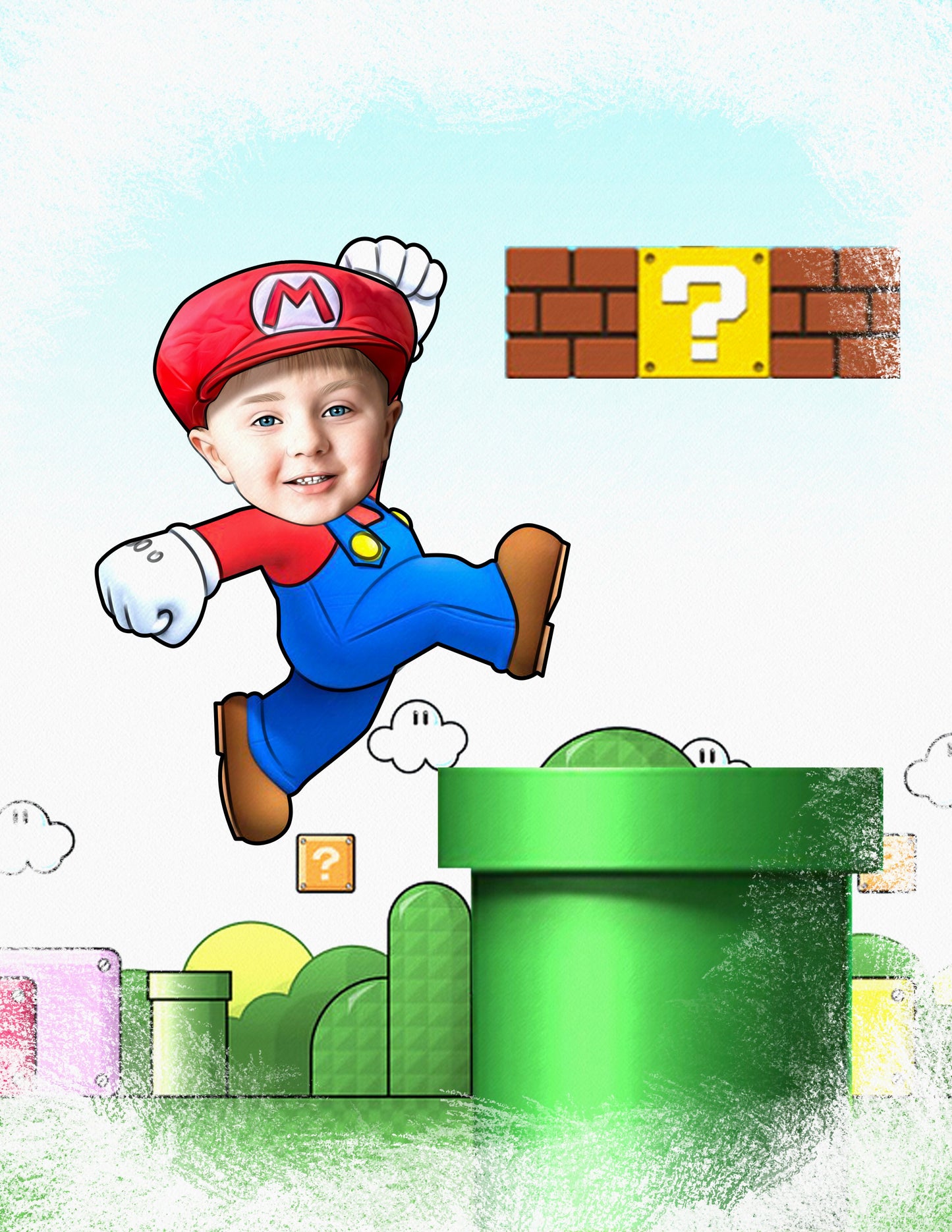 Colour drawing as a character - Mario world themed drawing - drawings and portraits from your photos