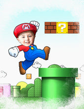 Load image into Gallery viewer, Colour drawing as a character - Mario world themed drawing - drawings and portraits from your photos