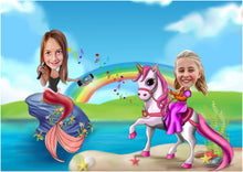 Load image into Gallery viewer, Color drawing as a character - Girl's  drawn as mermaid and princess - drawings and portraits from your photos - - drawking.com - DrawKing
