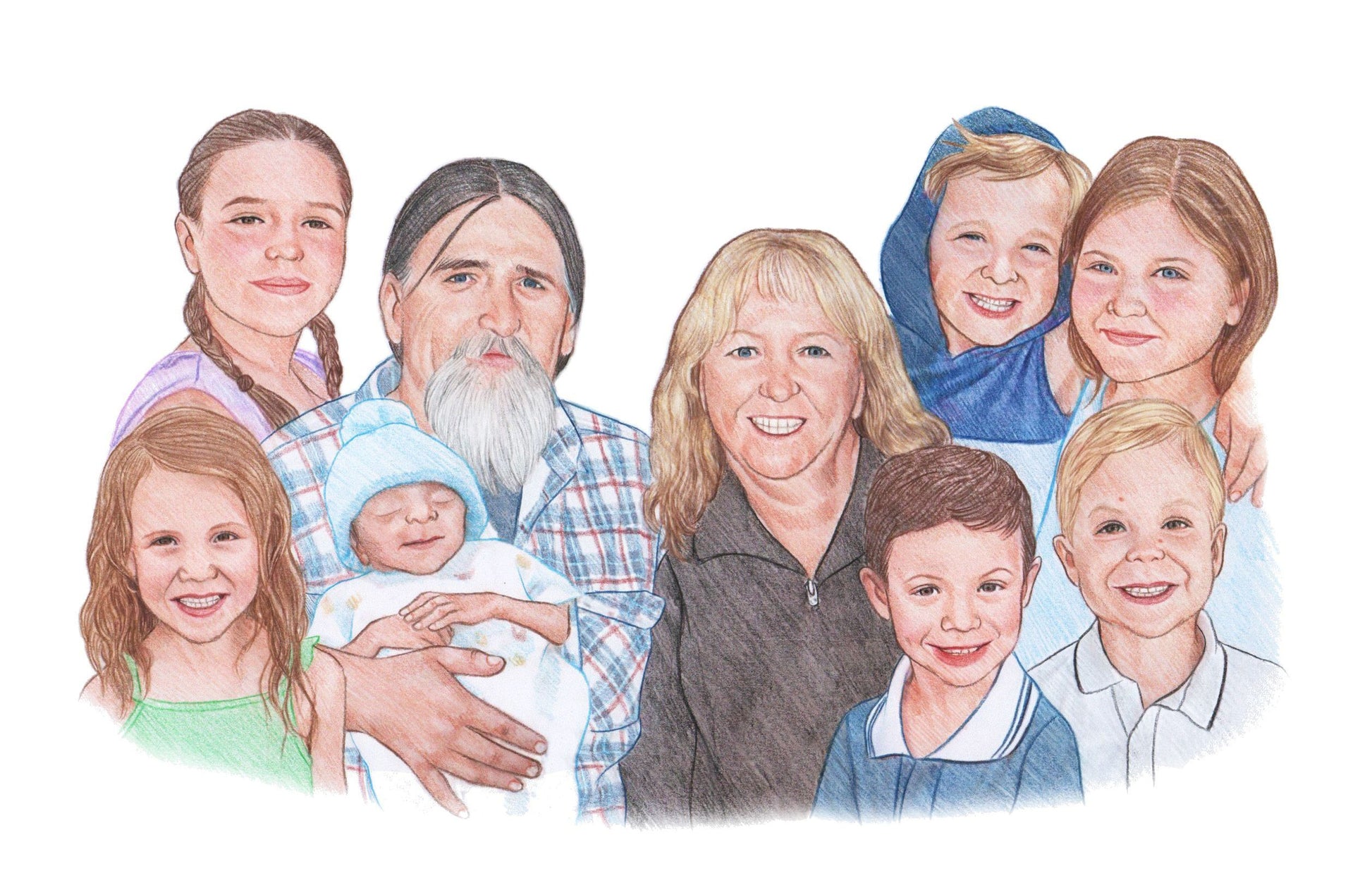 Color portrait  - Large family drawing - colour portrait - drawings and portraits from your photos - drawking.com - DrawKing